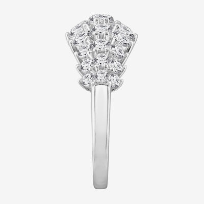 Diamonart Womens White Cubic Zirconia Sterling Silver Cluster Cocktail Ring