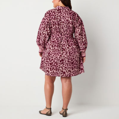 Ryegrass Womens Long Sleeve Paisley A-Line Dress Plus