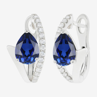 Womens Lab Created Gemstone Sterling Silver 14mm Pear Hoop Earrings