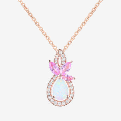 Womens Lab Created White Opal 14K Rose Gold Over Silver Pear 18 Inch Pendant Necklace