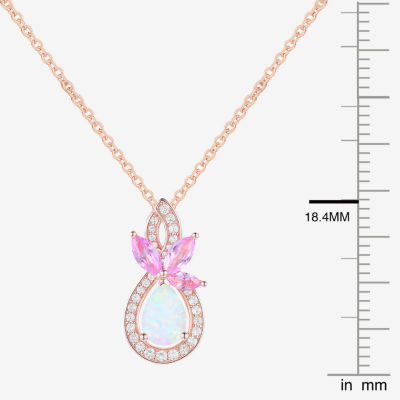 Womens Lab Created White Opal 14K Rose Gold Over Silver Pear 18 Inch Pendant Necklace