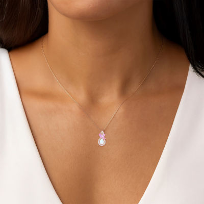 Womens Lab Created White Opal 14K Rose Gold Over Silver Pear 18 Inch Pendant Necklace