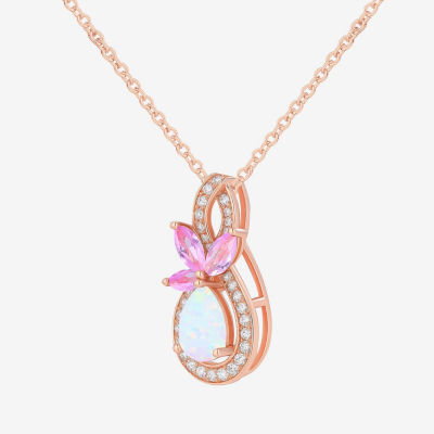 Womens Lab Created White Opal 14K Rose Gold Over Silver Pear 18 Inch Pendant Necklace
