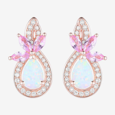Womens Lab Created White Opal 14K Rose Gold Over Silver Pear Drop Earrings