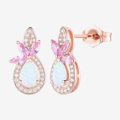 Womens Lab Created White Opal 14K Rose Gold Over Silver Pear Drop Earrings