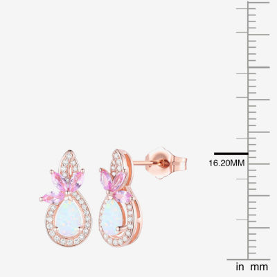 Womens Lab Created White Opal 14K Rose Gold Over Silver Pear Drop Earrings