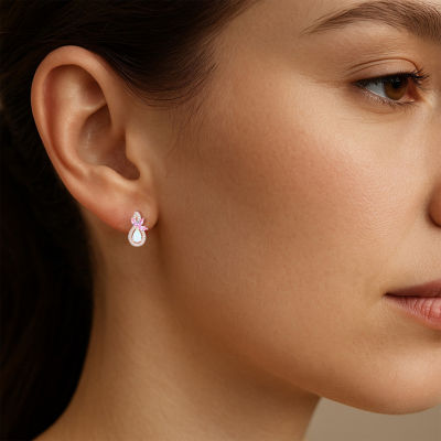 Womens Lab Created White Opal 14K Rose Gold Over Silver Pear Drop Earrings