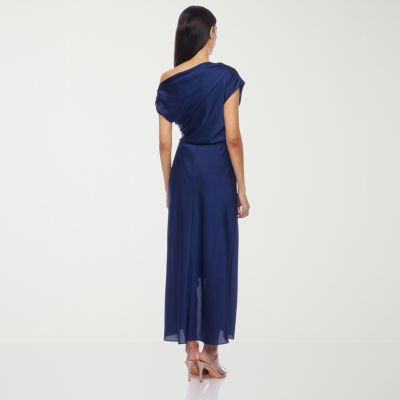 Premier Amour One Shoulder Womens Short Sleeve Midi Fit + Flare Dress