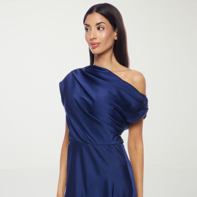 Premier Amour One Shoulder Womens Short Sleeve Midi Fit + Flare Dress