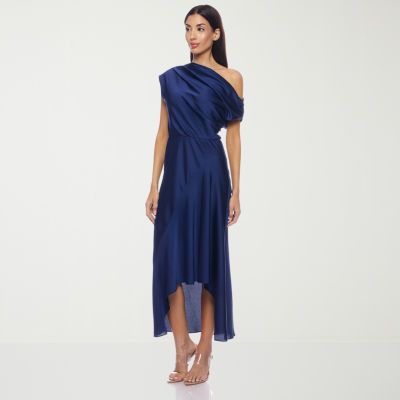 Premier Amour One Shoulder Womens Short Sleeve Midi Fit + Flare Dress