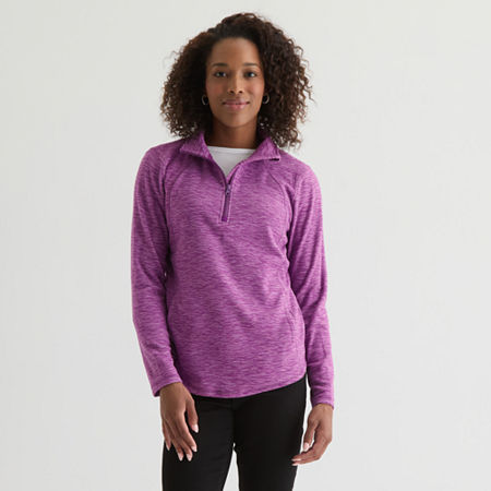 St. John's Bay Womens Tall 1/4 Zip Mock Neck Long Sleeve Polar Fleece Sweatshirt In Purple