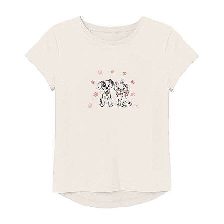 Disney Cats & Dogs Little & Big Kid Girls Crew Neck Short Sleeve Regular Fit Graphic T-Shirt, Xx-small (4-5), Beige