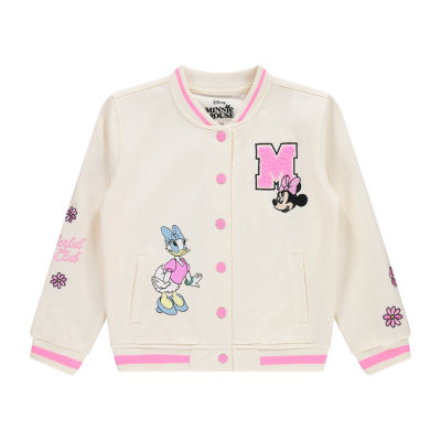 Disney Collection Little & Big Kid Girls Fleece Minnie Mouse Midweight Varsity Jacket