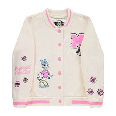 Disney Collection Little & Big Kid Girls Fleece Minnie Mouse Midweight Varsity Jacket