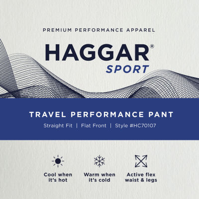 Haggar Sport Travel Performance Mens Comfort Waistband Straight Fit Flat Front Pant