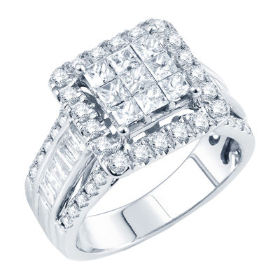 2 CT.T.W. Natural Princess Diamond Deco-Style Engagement Ring