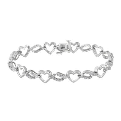 1/10 CT. TW. Diamond Sterling Silver Heart Tennis Bracelet