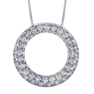 Womens 1/2 CT. T.W. Genuine White Diamond 14K White Gold Circle Pendant Necklace
