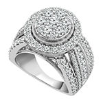 Womens 3 CT. T.W. Genuine White Diamond 10K White Gold Round Side Stone Halo Engagement Ring