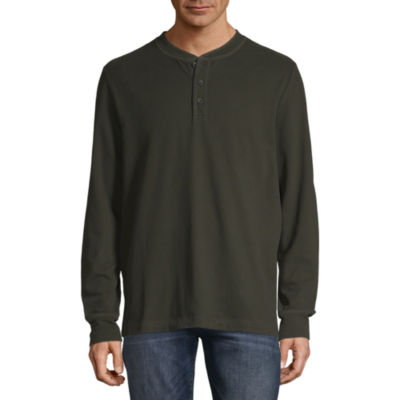 St. John's Bay Sueded Mens Long Sleeve Classic Fit Henley Shirt