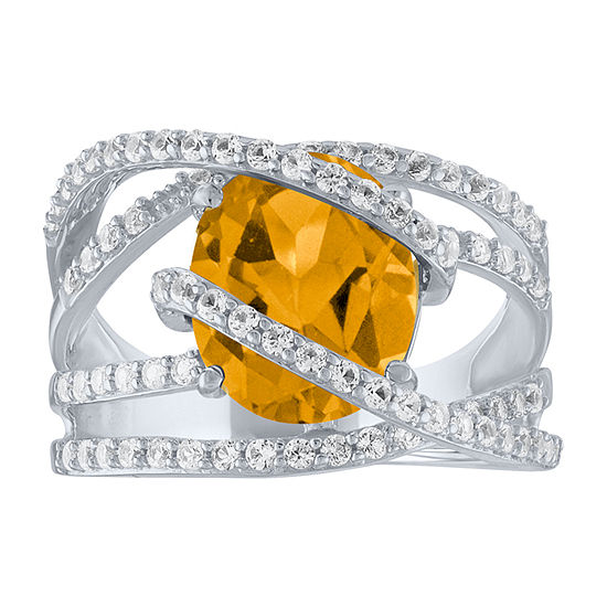 Womens Genuine Yellow Citrine Sterling Silver Cocktail Ring