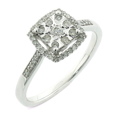 Diamond Blossom Womens 1/4 CT. T.W. Natural White 10K Gold Halo Cocktail Ring