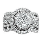 Womens 3 CT. T.W. Genuine White Diamond 10K White Gold Round Side Stone Halo Engagement Ring