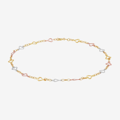 10K Gold TriColor Heart Ankle Bracelet JCPenney