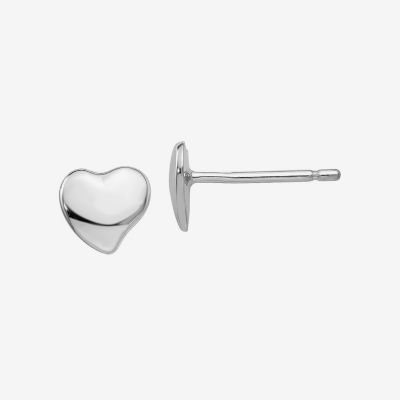 14K White Gold 3mm Heart Stud Earrings