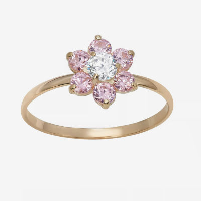 Flower-Shaped Girls 1/5 CT.  Lab Created Pink Cubic Zirconia 14K Gold Flower Delicate Cocktail Ring