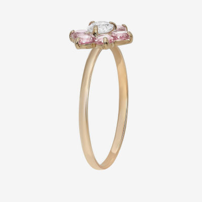 Flower-Shaped Girls 1/5 CT.  Lab Created Pink Cubic Zirconia 14K Gold Flower Delicate Cocktail Ring