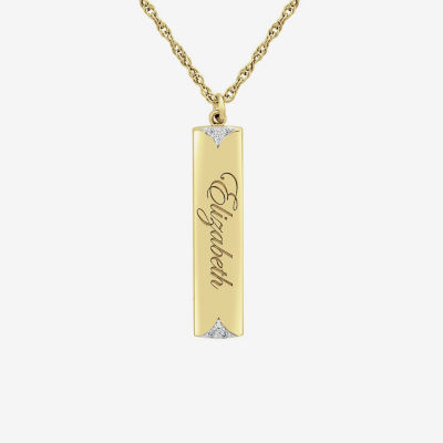 Personalized Name Womens Diamond Accent Mined White 10K Gold Bar Necklace