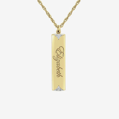 Personalized Name Womens Diamond Accent Natural White 10K Gold Bar Necklace