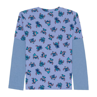 Disney Collection Little & Big Boys Crew Neck Long Sleeve Lilo Stitch Graphic T-Shirt