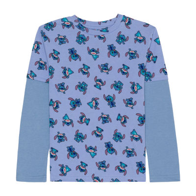 Disney Collection Little & Big Boys Crew Neck Long Sleeve Lilo Stitch Graphic T-Shirt