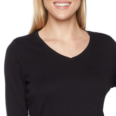 St. John's Bay Womens V Neck 3/4 Sleeve T-Shirt