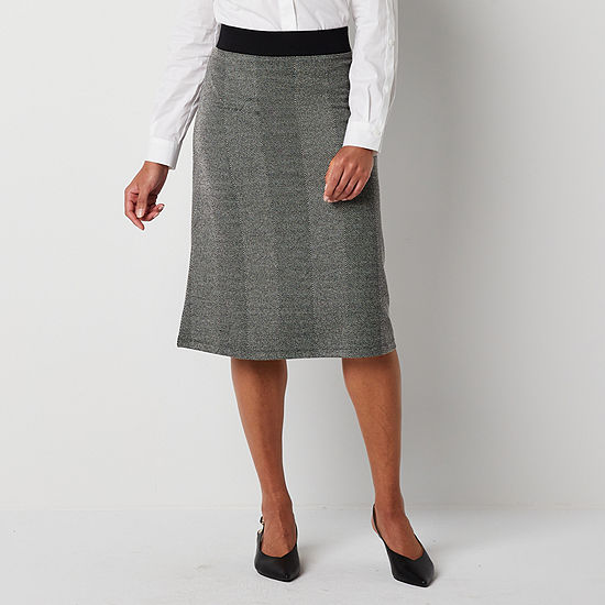 Liz Claiborne Womens Mid Rise A-Line Skirt, Color: Black Herringbone ...