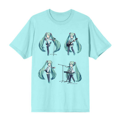 Hatsune Miku Band Boyfriend Tee Womens Juniors Crew Neck Short Sleeve Loose Fit Graphic T-Shirt
