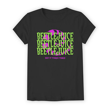 Little & Big Girls Beetlejuice Crew Neck Short Sleeve Graphic T-Shirt, Small (7-8), Black