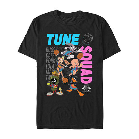 Mens Short Sleeve Looney Tunes Basketball Graphic T-Shirt, Medium, Black