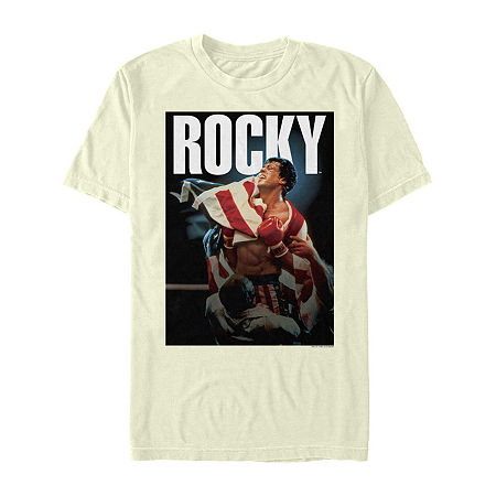 Mens Short Sleeve Rocky Graphic T-Shirt, Large, White