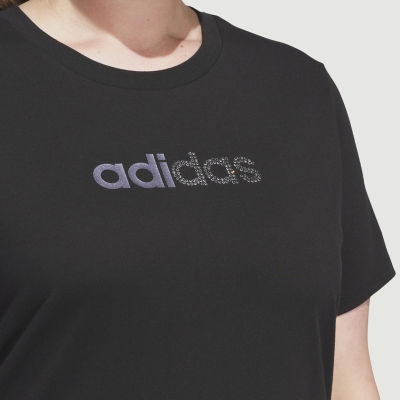 adidas Rhinestone Linear Logo Tee (Plus Size)