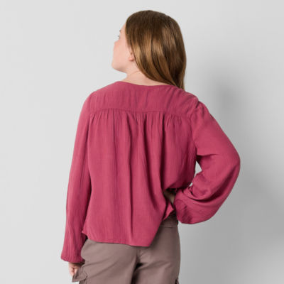 Thereabouts Little & Big Girls V Neck Long Sleeve Blouse