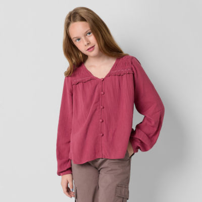 Thereabouts Little & Big Girls V Neck Long Sleeve Blouse