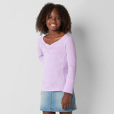 Thereabouts Little & Big Girls V Neck Long Sleeve T-Shirt, X-large (16), Purple
