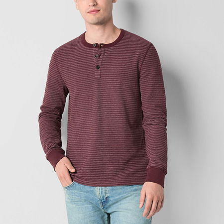 Mutual Weave Waffle Stripe Mens Long Sleeve Henley Shirt, Xx-large, Red