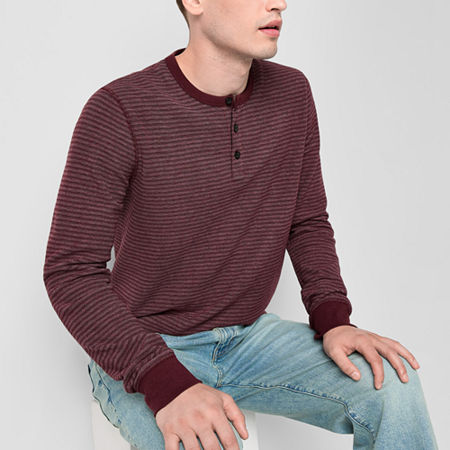 Mutual Weave Waffle Stripe Mens Long Sleeve Henley Shirt, Xx-large, Red