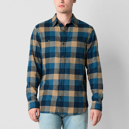 Mutual Weave Mens Regular Fit Long Sleeve Flannel Shirt, Large, Blue