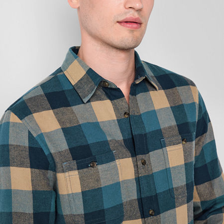 Mutual Weave Mens Regular Fit Long Sleeve Flannel Shirt, Large, Blue