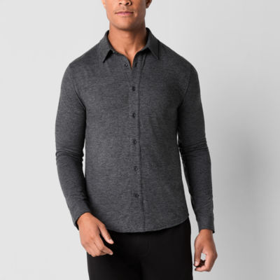 Stylus Mens Moisture Wicking Knit Regular Fit Long Sleeve Button-Down Shirt